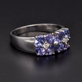 14ct White Gold Tanzanite and Diamond Flower Ring