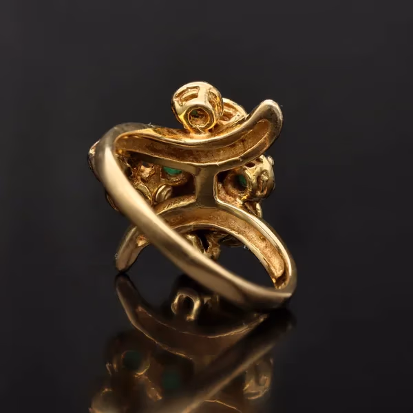 Vintage 14ct Gold Modernist Emerald Ring