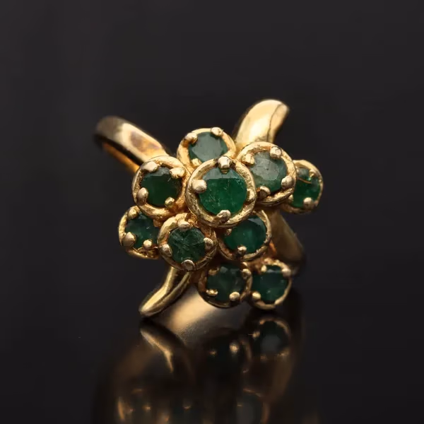 Vintage 14ct Gold Modernist Emerald Ring