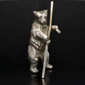 Silver Dancing Bear with Staff.