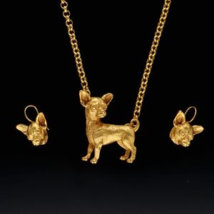 Rare Vintage Askew 24ct Gold Plated Chihuahua Jewellery Set