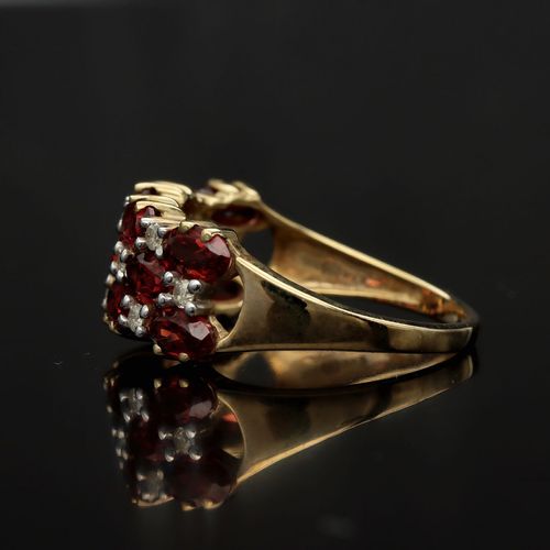 Gold Diamond Garnet Ring image-3