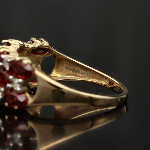 Gold Diamond Garnet Ring image-4