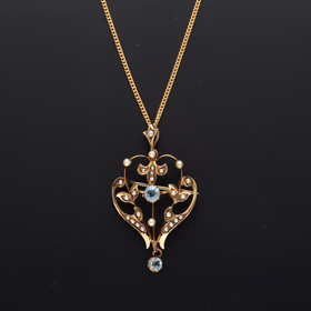 Victorian Gold Aquamarine and Seed Pearl Necklace