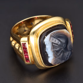 Bespoke 18ct Yellow Gold Cameo & Ruby Ring
