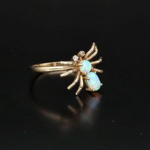 9ct Gold Opal and Diamond Spider Ring