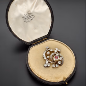 Russian Ruby & Diamond Gold Brooch
