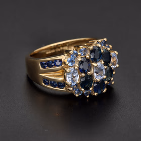 9ct Yellow Gold Multi-Tone Blue Sapphire Statement Ring