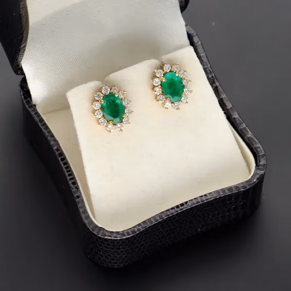 18ct Gold Emerald and Diamond Earrings