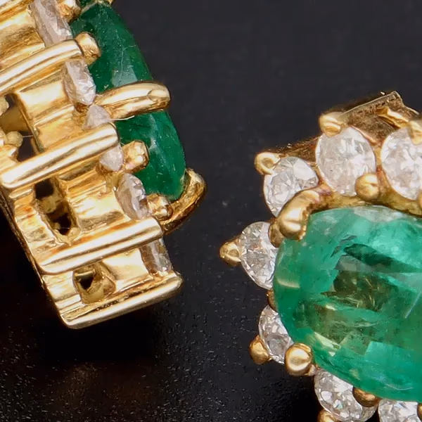 18ct Gold Emerald and Diamond Earrings