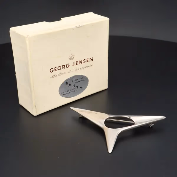 Boxed Modernist Danish Sterling Silver Brooch by Henning Koppel for Georg Jensen