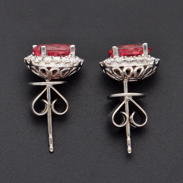 Pair Of 18ct White Gold Pink Sapphire & Diamond Earrings