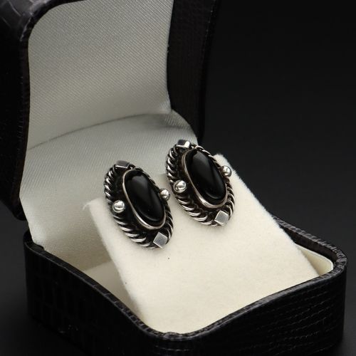 Limited Edition Danish Silver & Onyx Heritage Earrings image-1