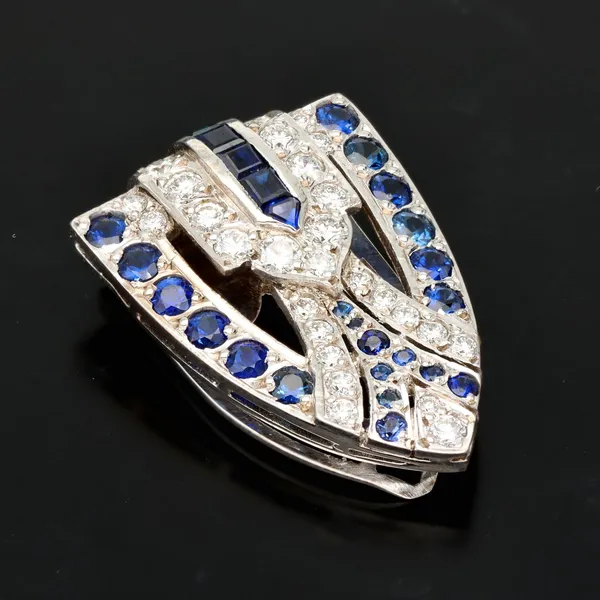 18ct White Gold Diamonds and Sapphires Clips