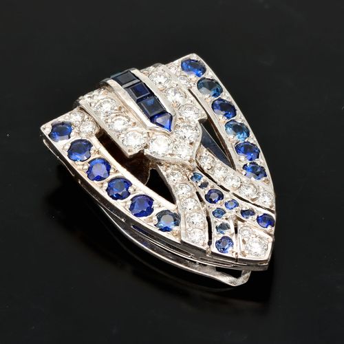 18ct White Gold Diamonds and Sapphires Clips image-3
