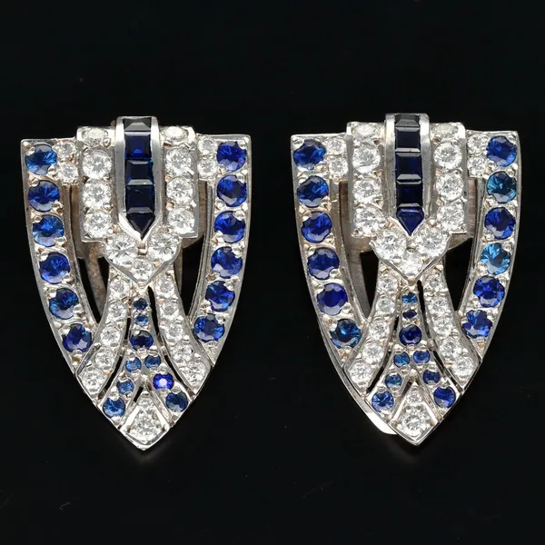 18ct White Gold Diamonds and Sapphires Clips