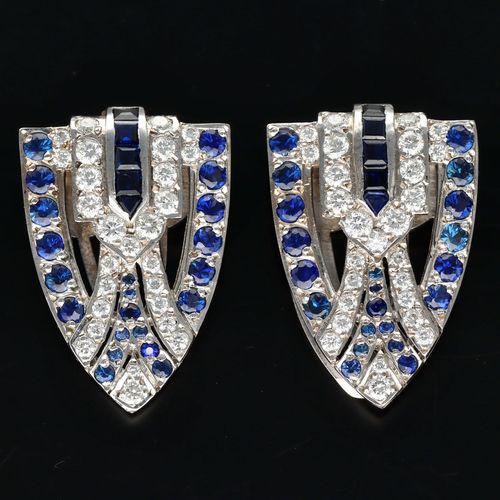 18ct White Gold Diamonds and Sapphires Clips image-2