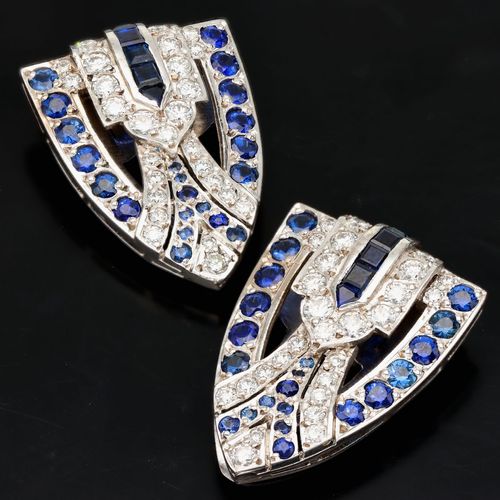 18ct White Gold Diamonds and Sapphires Clips image-1