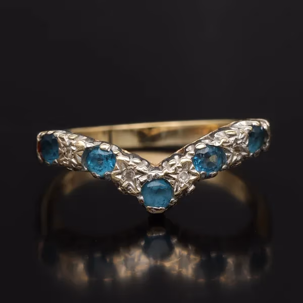 9ct Gold Ring with Five Topaz Gemstones and Four Diamonds