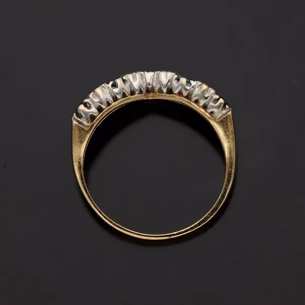 9ct Gold Ring with Five Topaz Gemstones and Four Diamonds