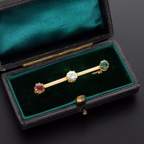 Victorian Emerald Ruby and Diamond Bar Brooch