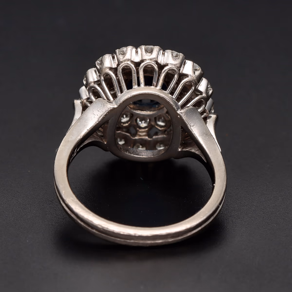 18ct White Gold Double Halo Sapphire & Diamond Cluster Ring