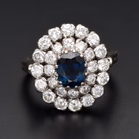 18ct White Gold Double Halo Sapphire & Diamond Cluster Ring