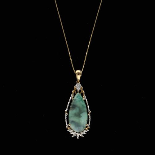 9ct Gold Jade and White Topaz Pendant image-1