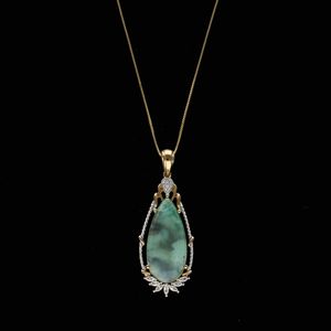 9ct Gold Jade and White Topaz Pendant