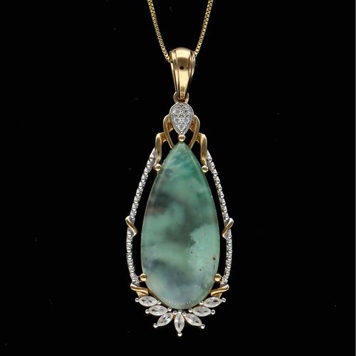 9ct Gold Jade and White Topaz Pendant image-2