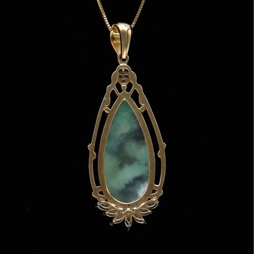 9ct Gold Jade and White Topaz Pendant image-4