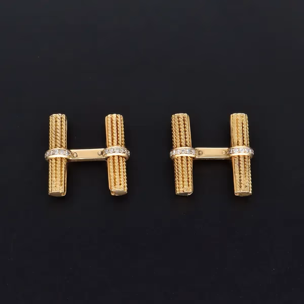 Van Cleef & Arpels 18ct Yellow Gold & Diamond Baton Cufflinks