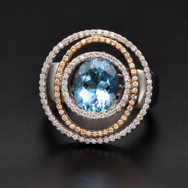 18ct White Gold Diamond and Aquamarine Ring