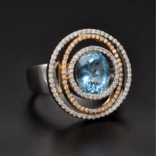 18ct White Gold Diamond and Aquamarine Ring
