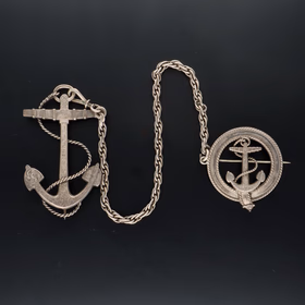 Victorian Silver Anchor Brooch with Chain