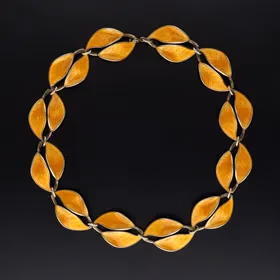 Sterling Silver & Golden Yellow Enamel Double Leaf Necklace