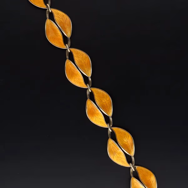 Sterling Silver & Golden Yellow Enamel Double Leaf Necklace