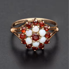 9ct Yellow Gold Opal & Garnet Flower Cluster Ring