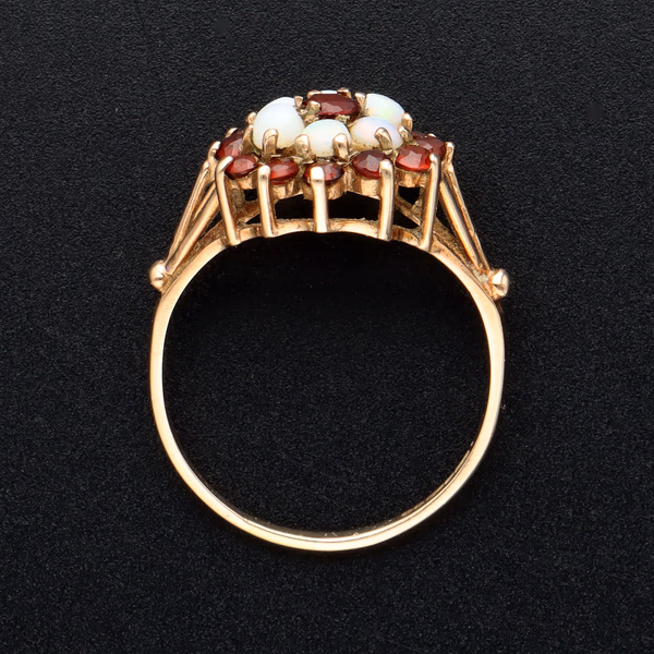 9ct Yellow Gold Opal & Garnet Flower Cluster Ring