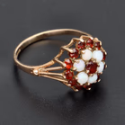 9ct Yellow Gold Opal & Garnet Flower Cluster Ring