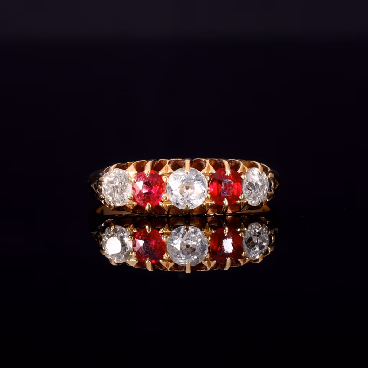 360° view of The Antique Edwardian 18ct Gold Ruby And Diamond Boat Ring