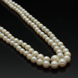 Vintage Silver Clasp Double String Cultured Pearls