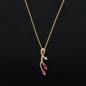 9ct Gold Ruby and Diamond Pendant Necklace