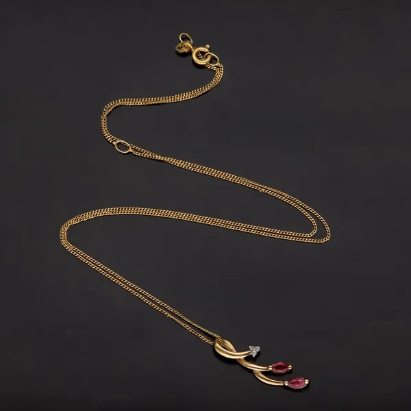 9ct Gold Ruby and Diamond Pendant Necklace