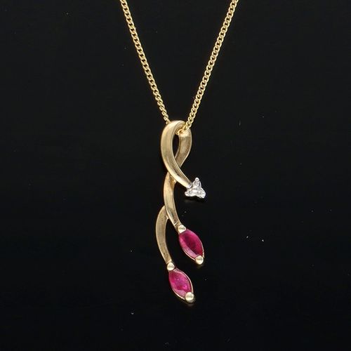 9ct Gold Ruby and Diamond Pendant Necklace image-2