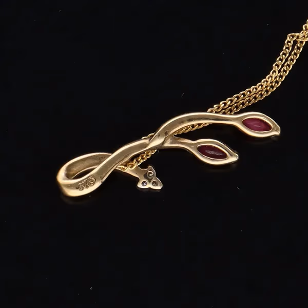 9ct Gold Ruby and Diamond Pendant Necklace