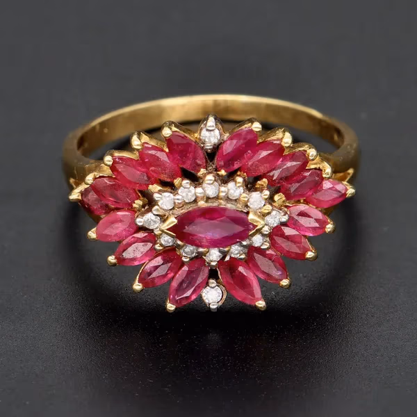18ct Gold Ruby Cluster Ring