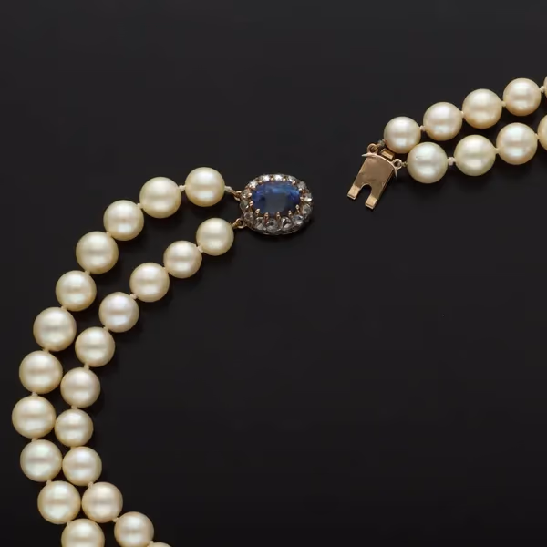 Cultured Pearl and Ceylon Sapphire Two Row Necklace