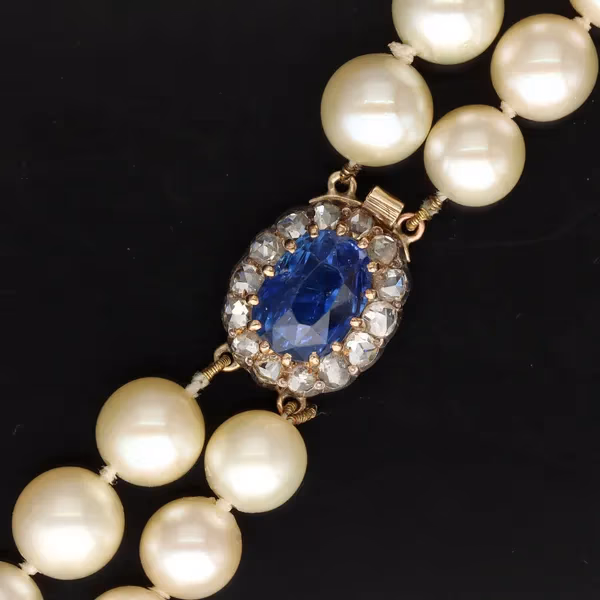 Cultured Pearl and Ceylon Sapphire Two Row Necklace