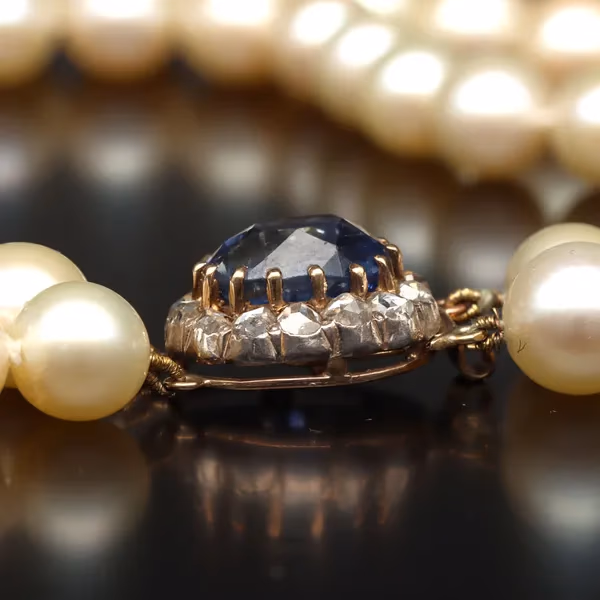 Cultured Pearl and Ceylon Sapphire Two Row Necklace